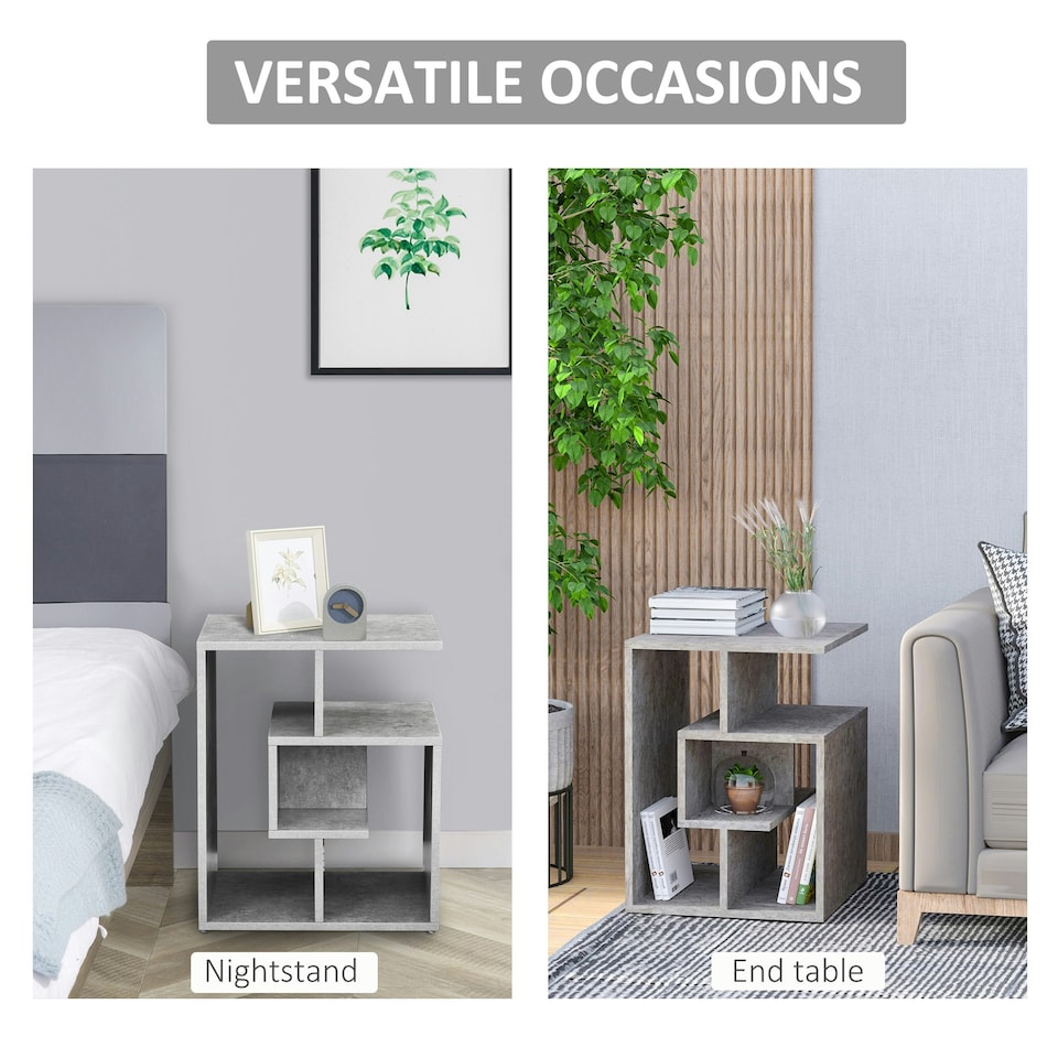 image 1 of HOMCOM 3-Tier Side End Table Open Shelves Storage Magazine Desk Grey