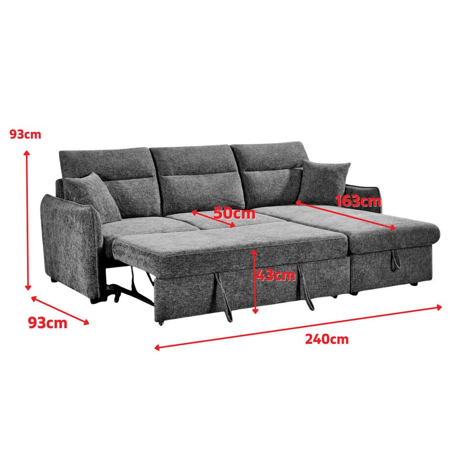 image 1 of Grey Chenille Fabric 2C1 Corner Sofabed with Storage ARCHIE