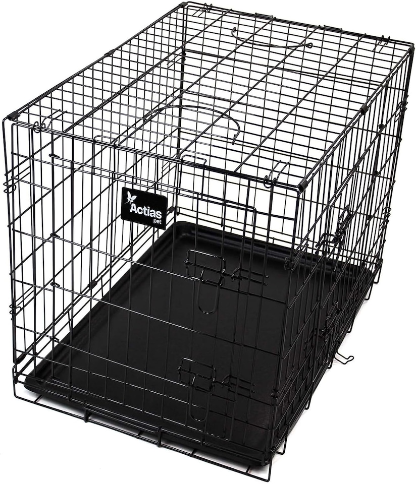image 1 of Actiaspet Foldable Metal Dog Cage Crate with Tray Black Multiple Sizes (Black, Large)