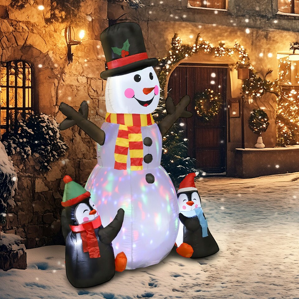 image 1 of Outsunny Blow Up Christmas Inflatables with Flashing Projector Light