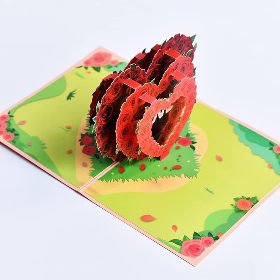image 1 of Triple Rose Heart "LOVE" 3D Pop Up Greeting Card
