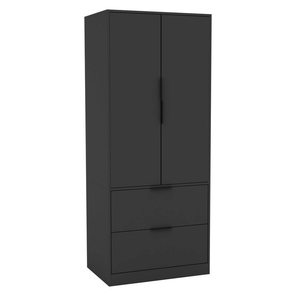 image 1 of FUJI 2 Door 2 Drawer Minimalist Bedroom Wardrobe Storage & Hanging Rail 180cm | Multi | Black | 1
