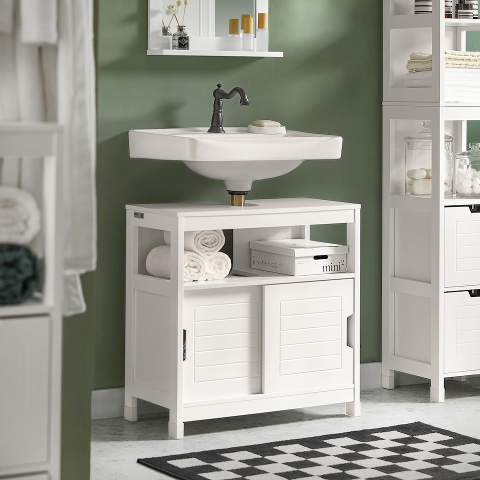 image 1 of SoBuy FRG128-W,Under Sink Bathroom Cabinet with Double Sliding Doors