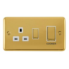 SE HOME Curved Polished Brass Cooker Control Ingot 45A With 13A Switched Plug Socket White | Polished Brass