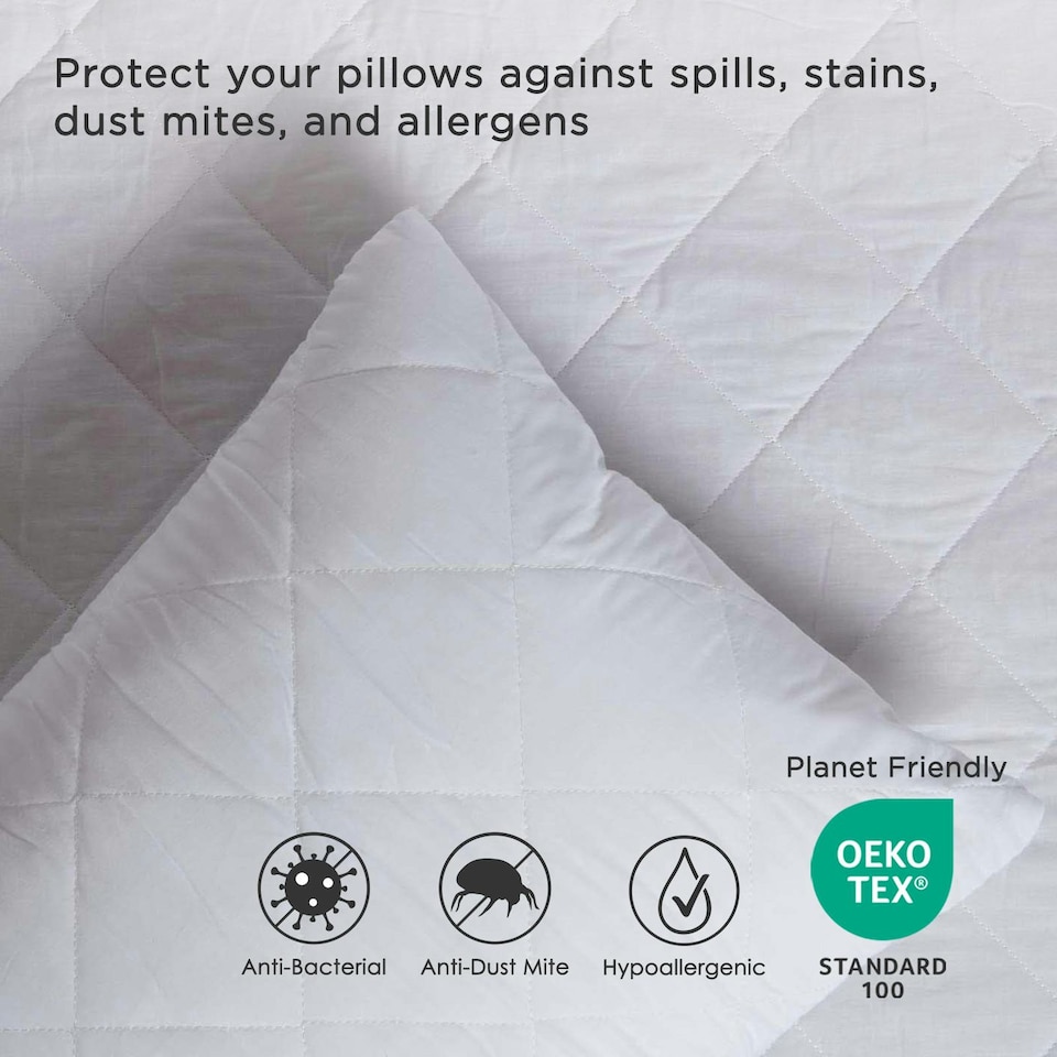 image 1 of Homescapes Cotton Rich Quilted Pillow Protectors - 40 x 80 cm - Pack of 4 | White