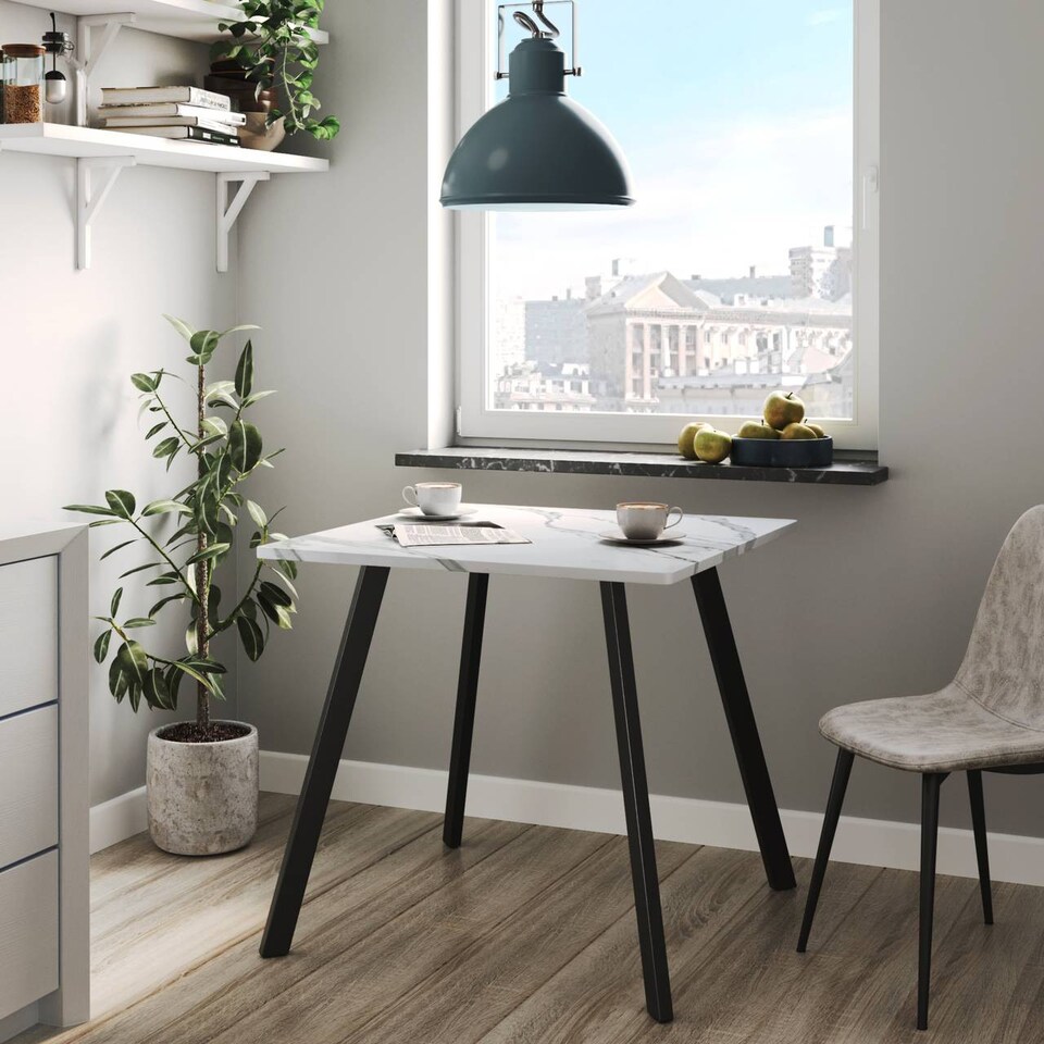 image 1 of 80cm Square Dining Table with Flat Metal Legs | White | 1
