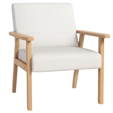 HOMCOM Accent Chair with Wood Frame Wide Seat Linen Armchair Cream White