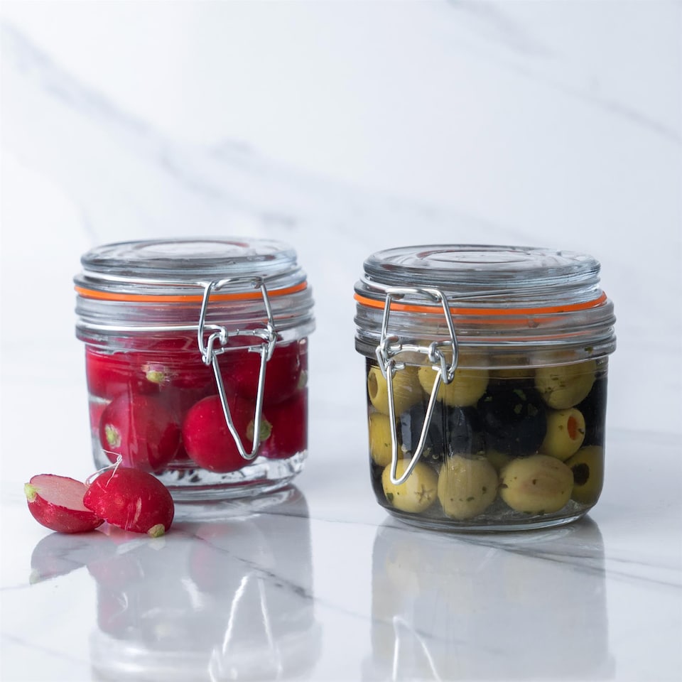 image 1 of Argon Tableware Glass Storage Jar - 200ml - 4 Colour Seals Airtight Kitchen Storage Container Preserving Jar