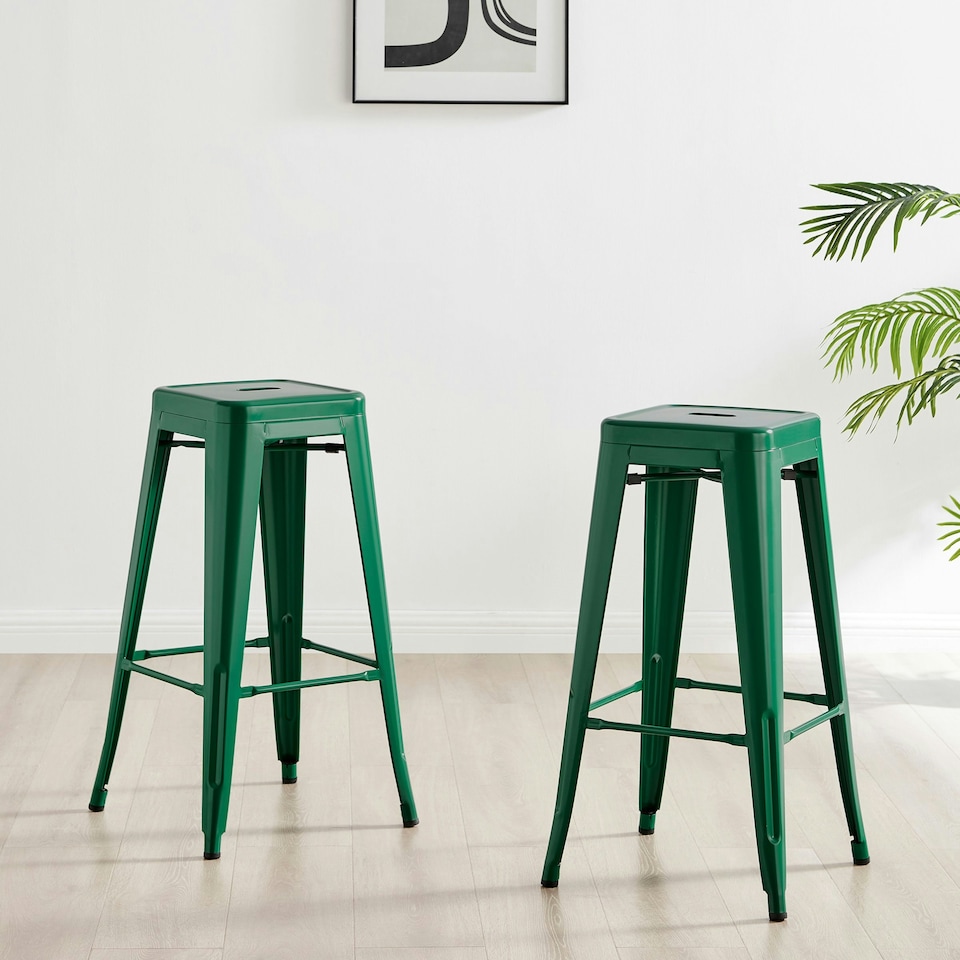 image 1 of Furniturebox 2x Colton 'Tolix' Style Dark Green Metal Bar Stools