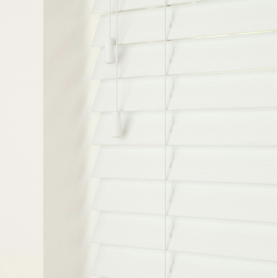 image 1 of 230cm Serene Faux Wood Venetian Blinds with String (120cm Drop) | White | White