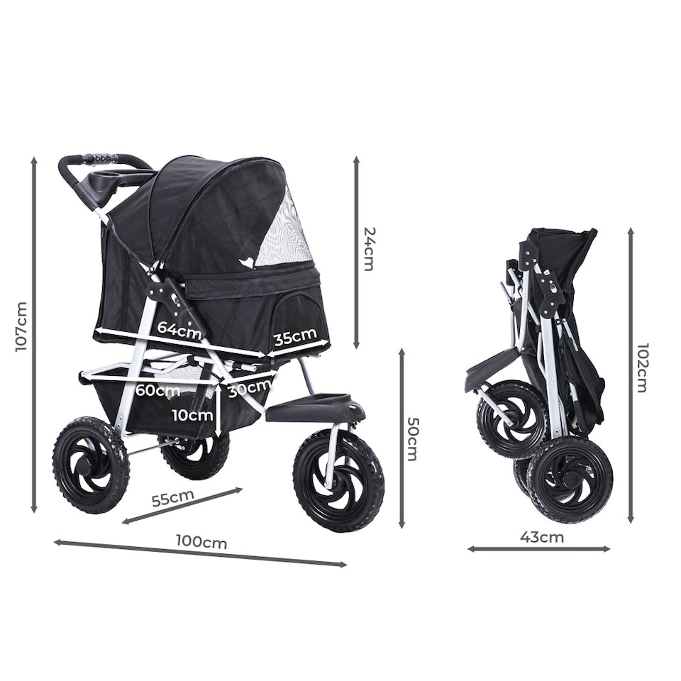 image 1 of Skylos Pet Stroller Pram Dog Carrier Trailer Strollers 3 Wheels Foldable
