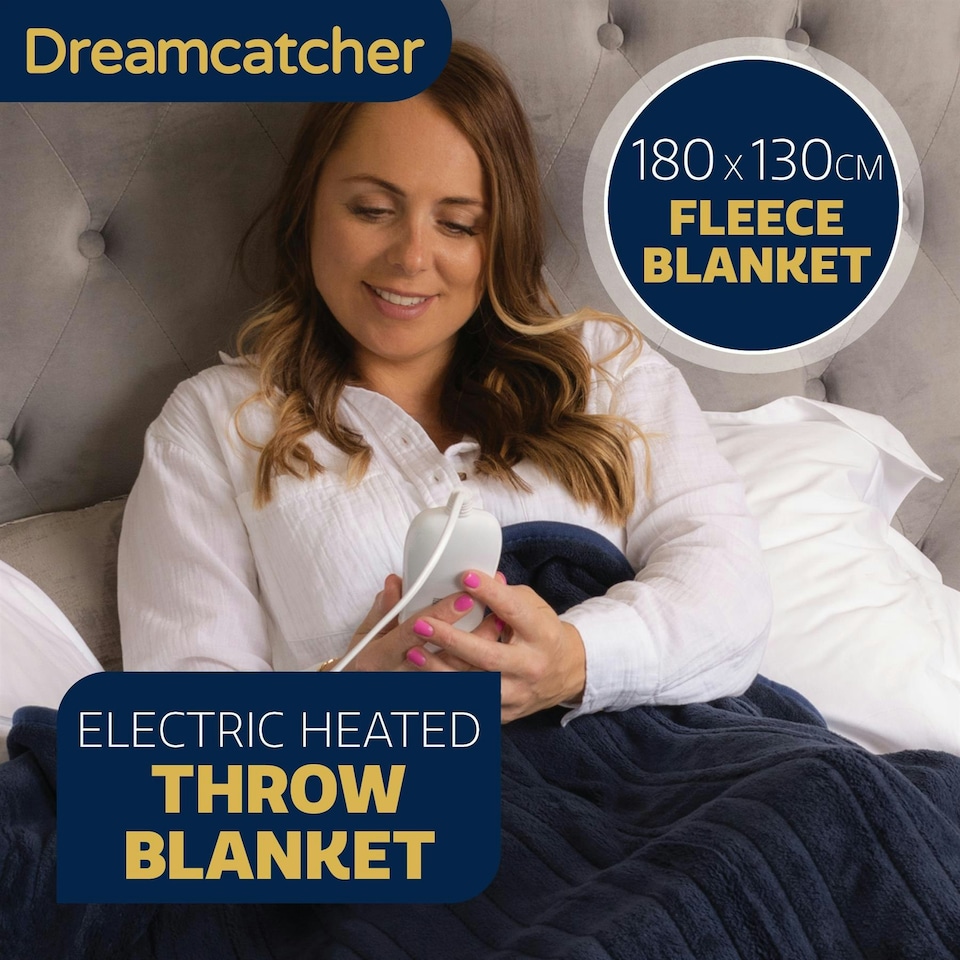 image 1 of Dreamcatcher Deluxe XL Electric Throw Heated Double Over Blanket Fleece - Blue | Blue | Blue | One Size | 1