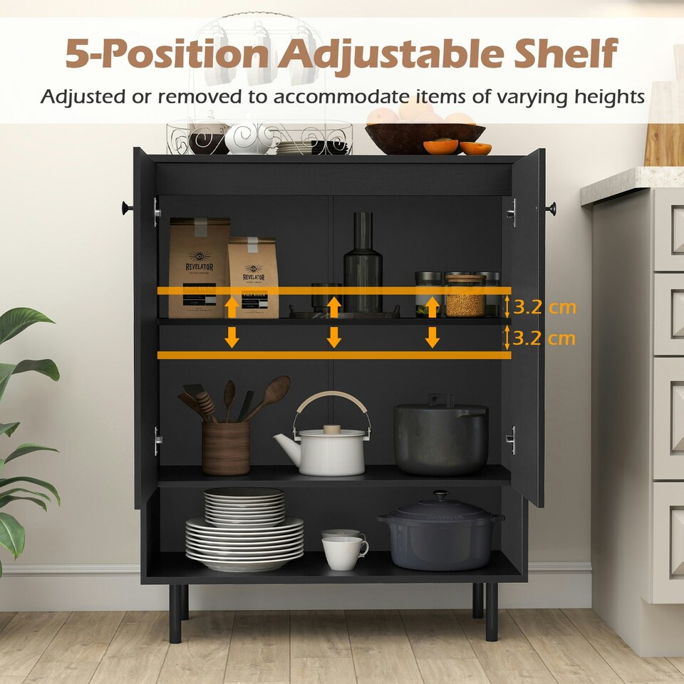 image 1 of COSTWAY Storage Cabinet 2 Door Buffet Sideboard Black Black
