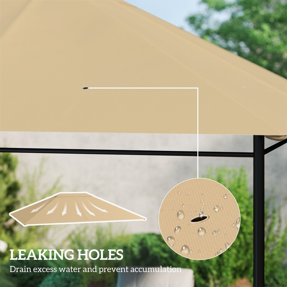 image 1 of Outsunny 3 x 4m Gazebo Canopy Replacement Covers, Garden Gazebo Roof Replacement with Vents and Drain Holes, TOP COVER ONLY, Khaki