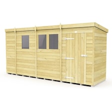 13 x 4 Feet Pent Shed - Single Door With Windows - Wood - L118 x W387 x H201 cm | Brown
