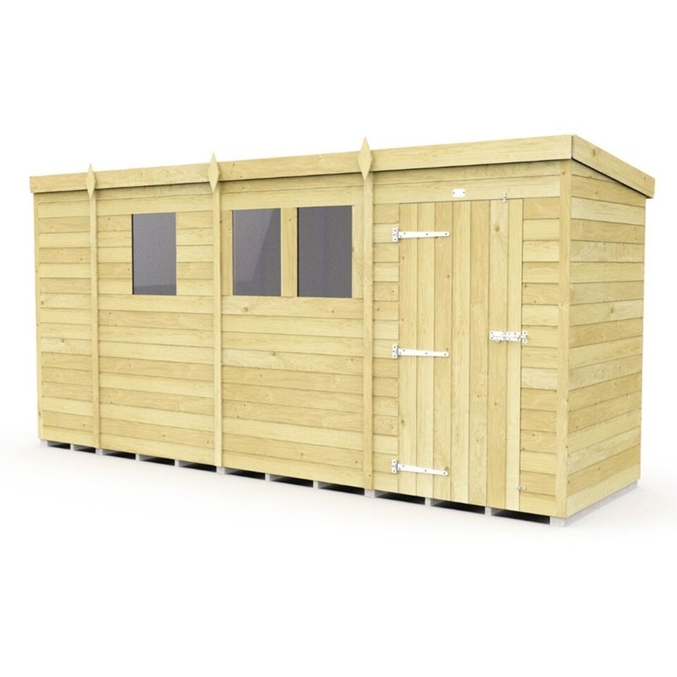 image 1 of 13 x 4 Feet Pent Shed - Single Door With Windows - Wood - L118 x W387 x H201 cm | Brown