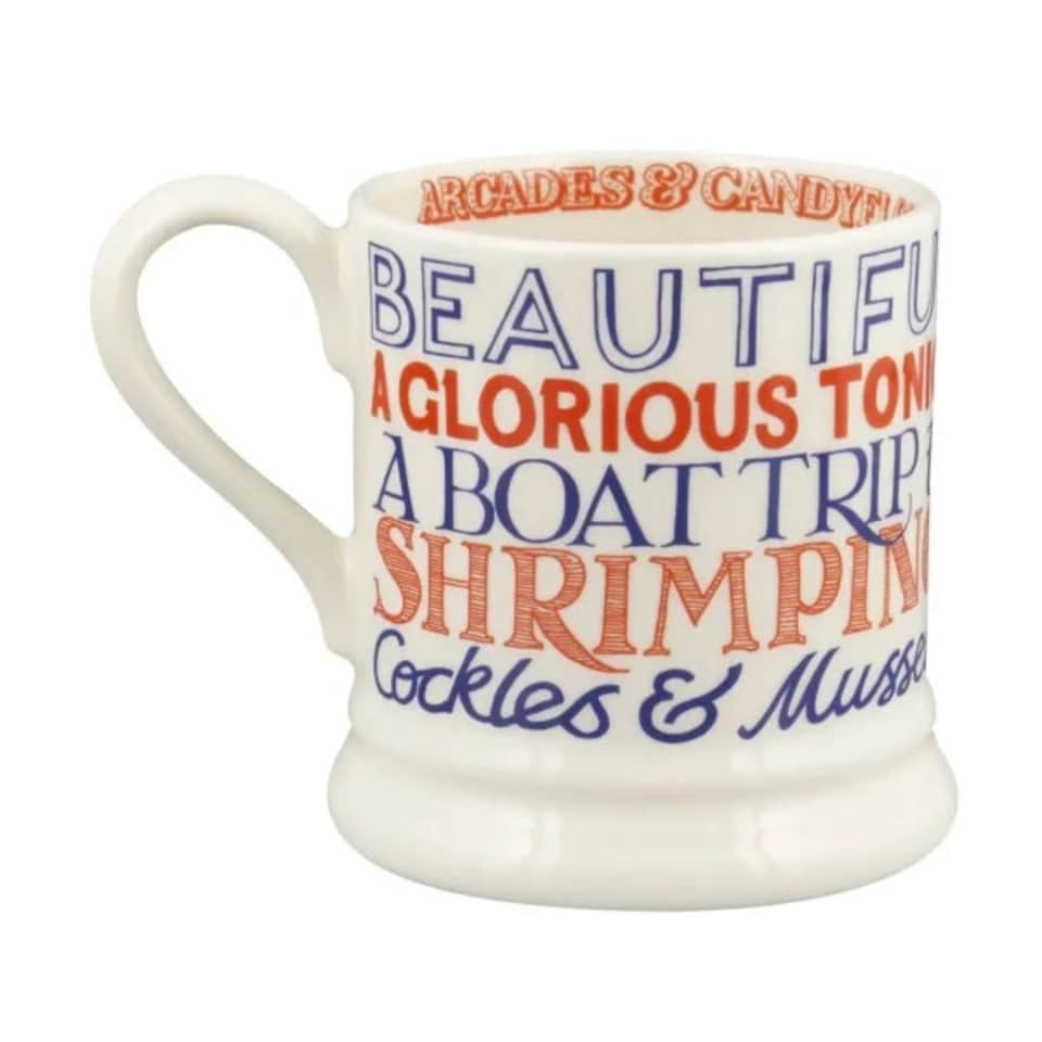 image 1 of Mug: 1 x 300ml Emma Bridgewater Red & Blue Toast Seaside, Half Pint Mug, Ceramic White