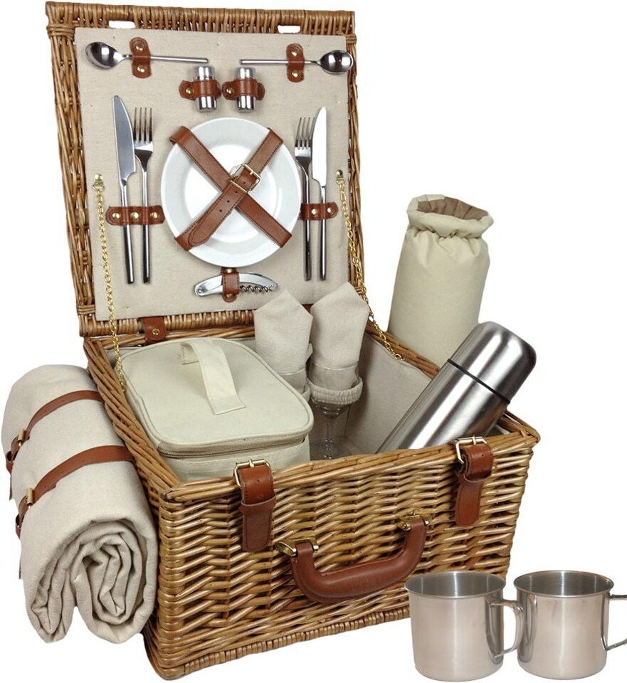 image 1 of Deluxe Fully Fitted 2 Person Traditional Picnic Basket | White | White | 1
