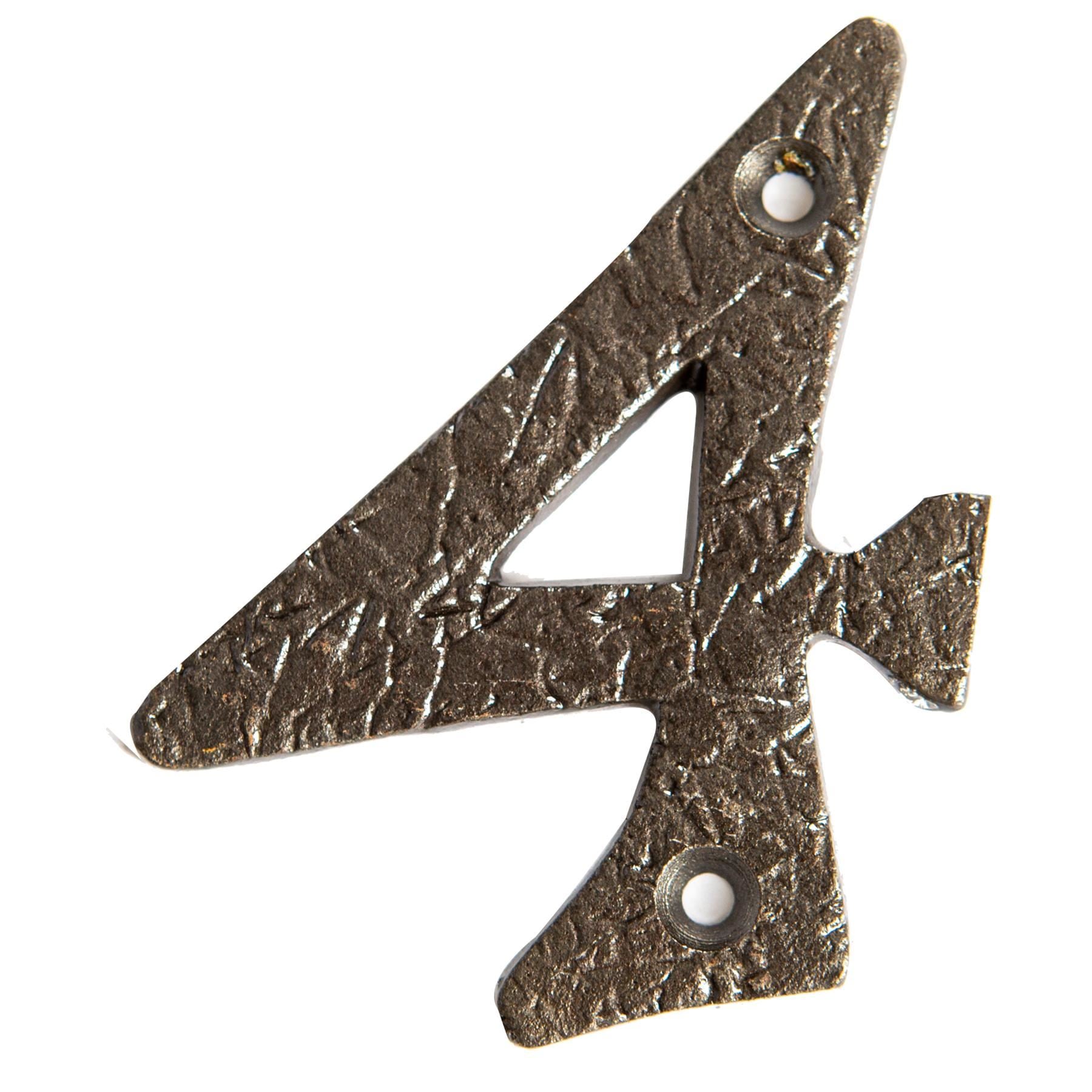 Hammer and Tongs Rustic Iron Numeral - Number 4 - H70mm in Grey