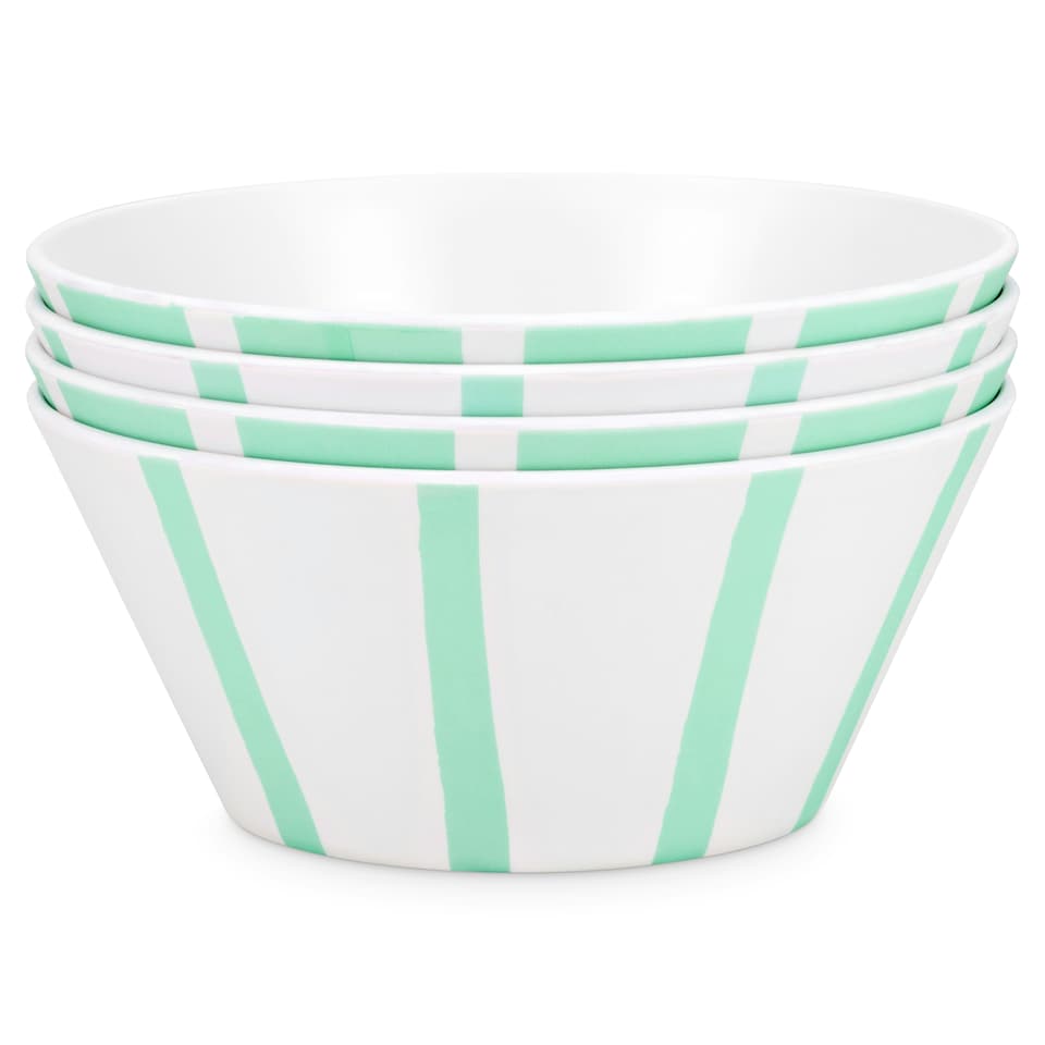 image 1 of Green Striped Bowls Set of 4 Recycled Plastic Set | Green | 4 Pack
