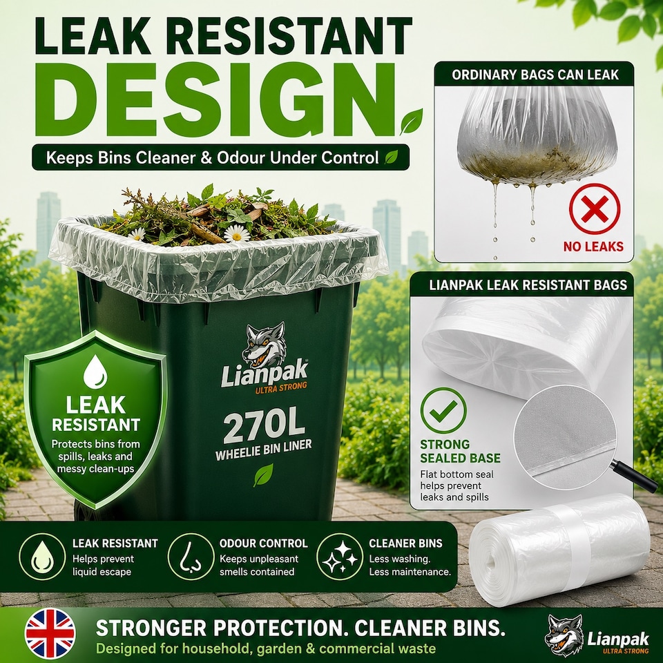 image 1 of Lianpak 270L Clear Wheelie Bin Liners 115 x 160cm 40 Micron 10 Bags Per Roll