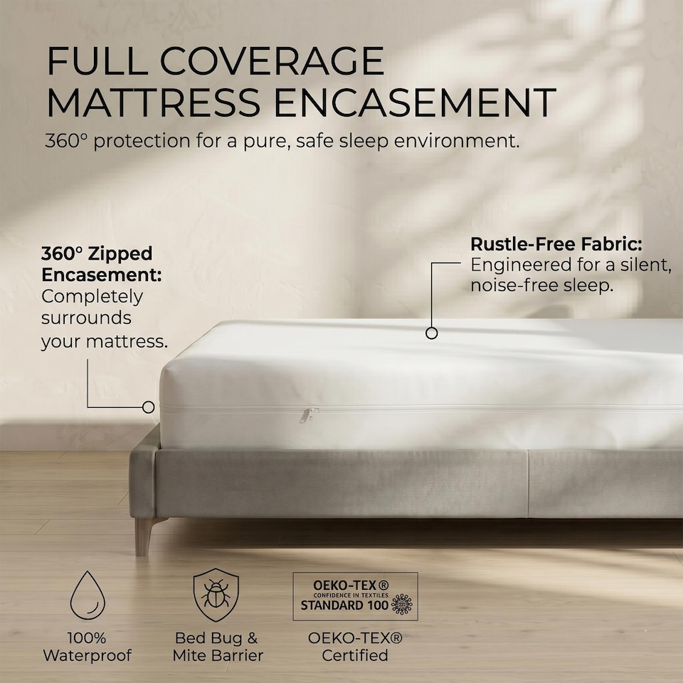 image 1 of Homescapes Luxury Zipped Mattress Encasement, 30 cm | White | Double | 1