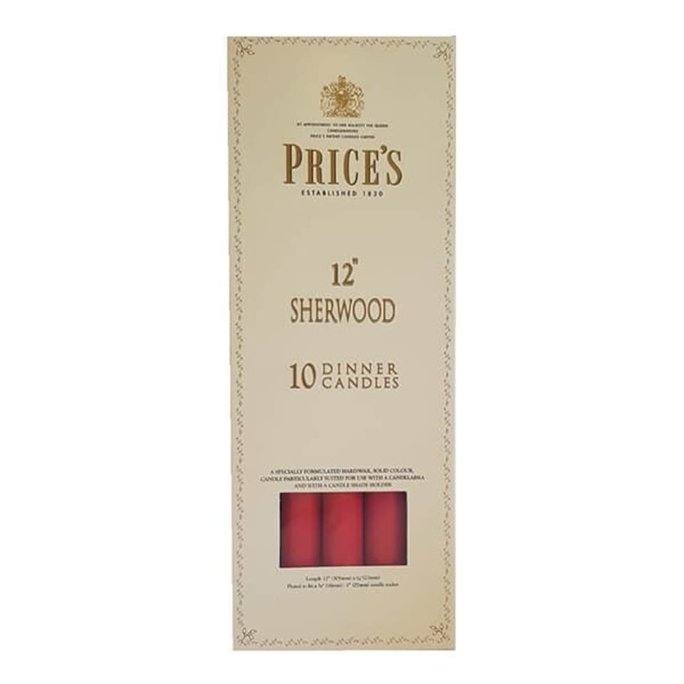 image 1 of Prices 12" Sherwood Candle Red Pack Of 10