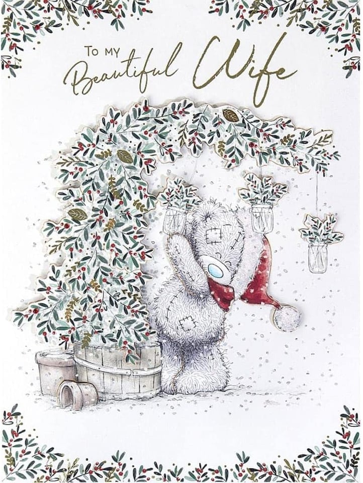 image 1 of Bear with Xmas Jars In Snow Beautiful Wife Boxed Christmas Card