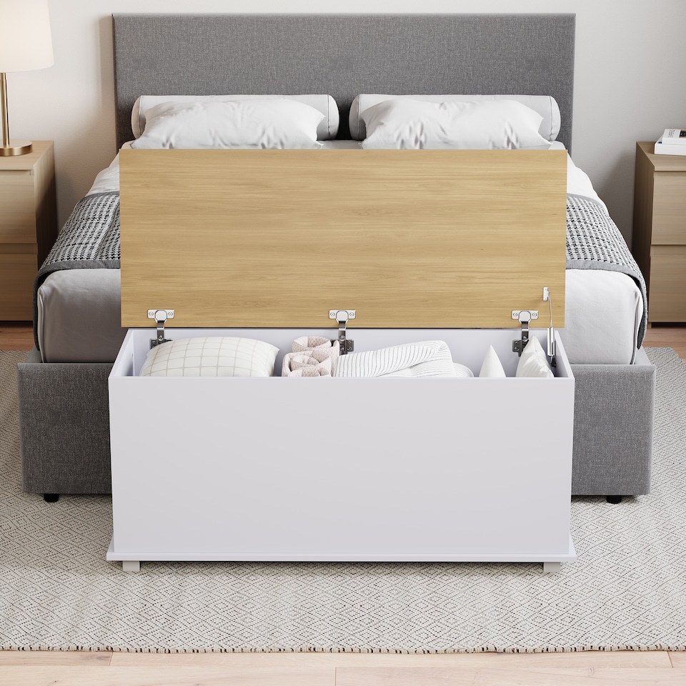 image 1 of Vida Designs Arlington Storage Ottoman Bedroom Hallway Chest Bench, White & Oak | White | White