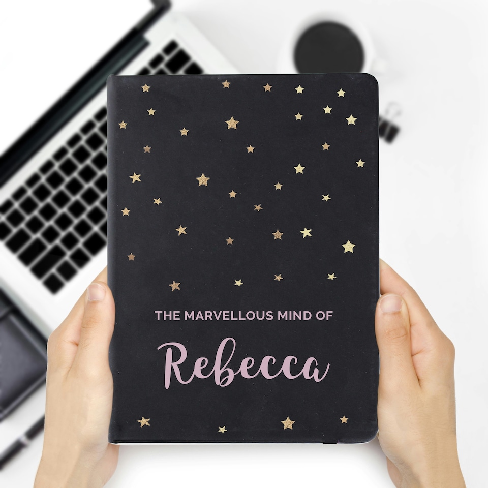 image 1 of Personalised Starry Black Hardback Notebook