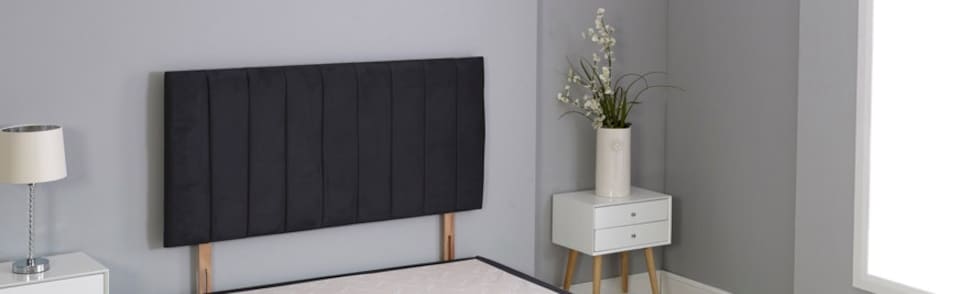 image 1 of Black Plush Velvet 9 Panel Headboard | Black | 3FT Single 26"inch Headboard
