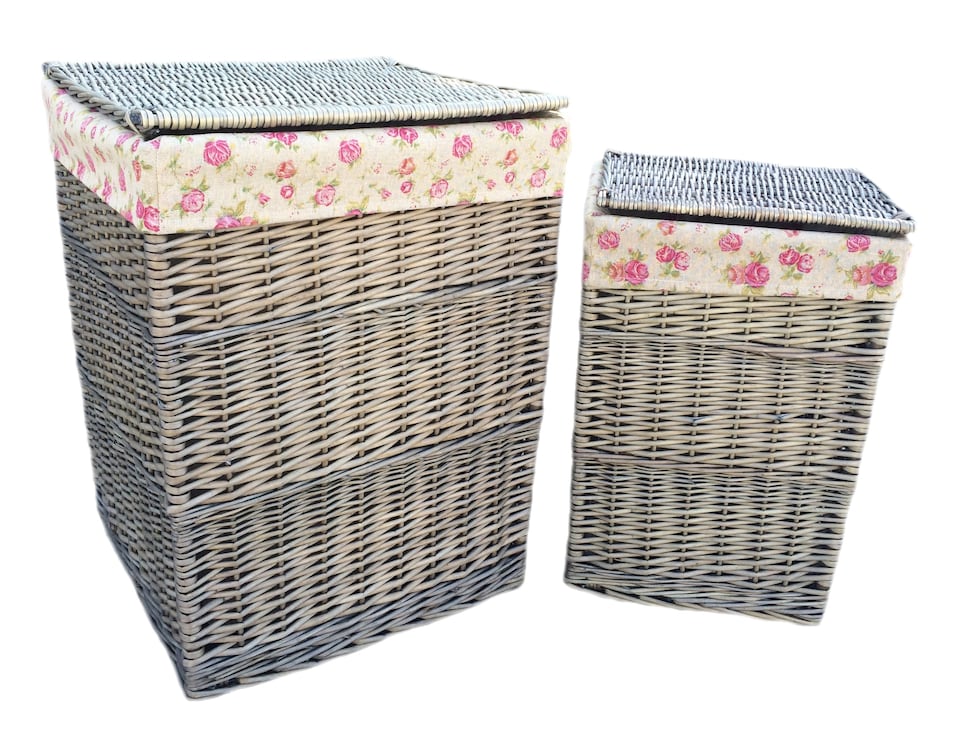 image 1 of Square Laundry Basket Set 2 With Garden Rose Lining | Multi | Garden Rose