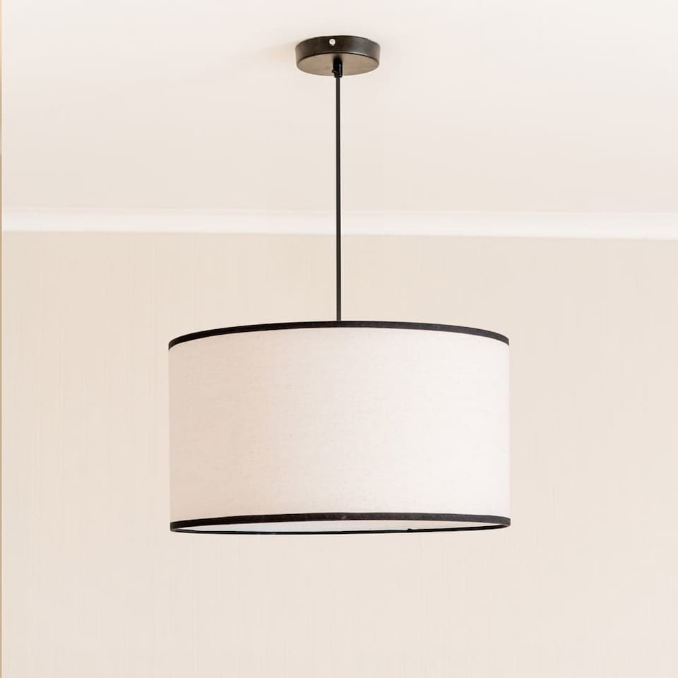 image 1 of ValueLights Eva Natural Linen Fabric Black Trim Large Light Shade | Cream