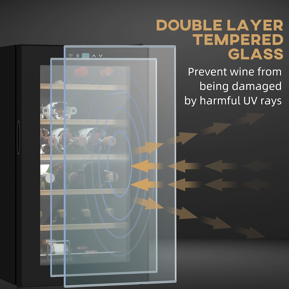 image 1 of HOMCOM 24 Bottle Wine Fridge, 65 Litre Capacity, 43cm Freestanding Wine Cooler Fridge with Glass Door, LED Light, Digital Touch Screen, Temperature Control, Black