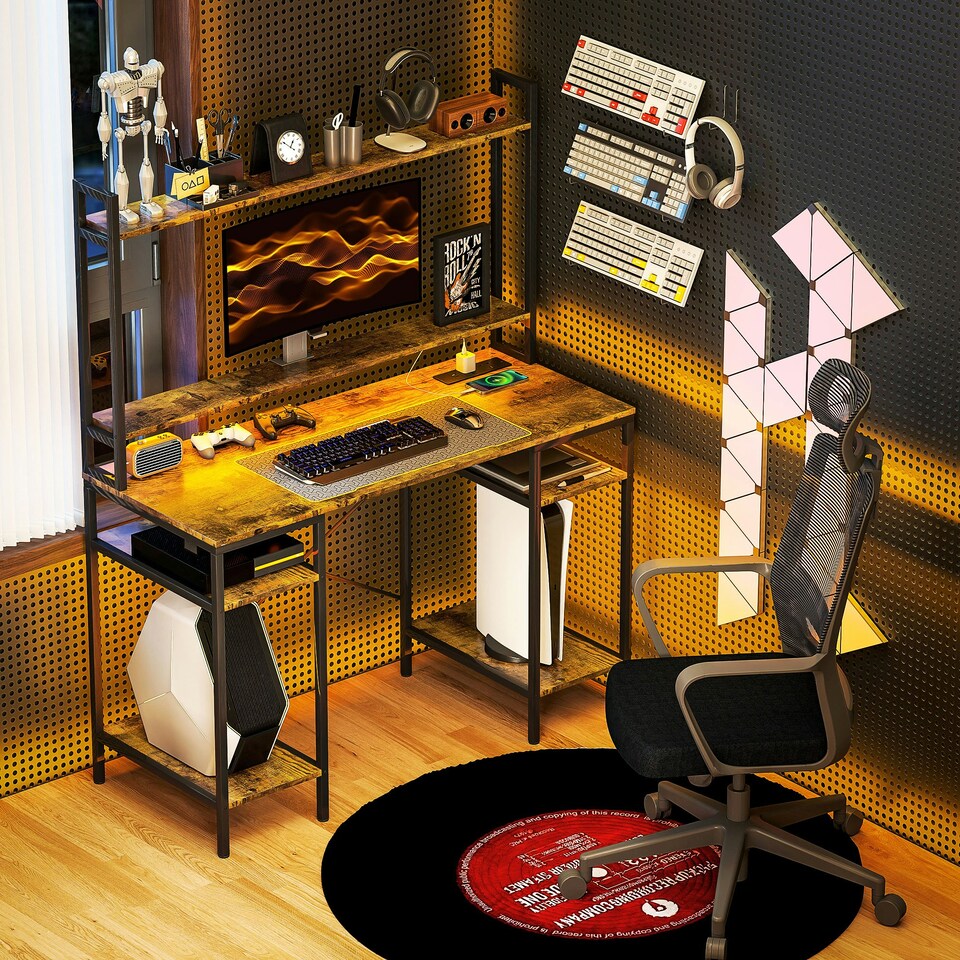 image 1 of HOMCOM Computer Desk Home Office Desk with Monitor Stand Black