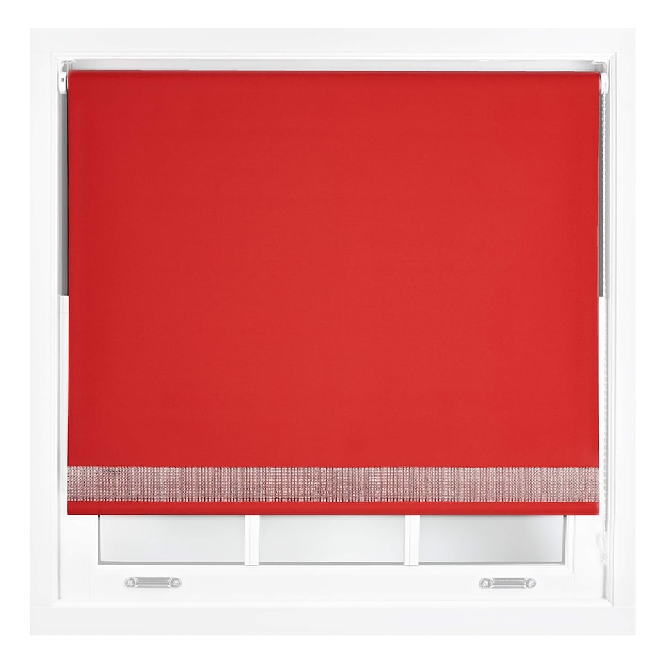 image 1 of FURNISHED Thermal Blackout Roller Blinds with Diamante Edge Made to Measure Window Shade | Red | Red | (W) 180cm x (L) 165cm