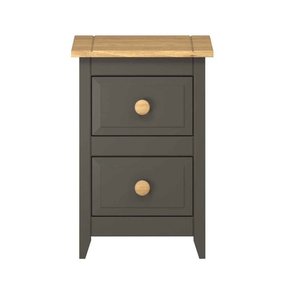 image 1 of 2 Drawers Petite Bedside Cabinet Solid Top - MDF/Pine - 36 x 32 x 53.2 cm - Carbon Grey /Antique Waxed Pine