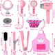 image 8 of Kids Hair Salon Play Set Pretend Hairdressing Makeup Kit with Lights Sounds Unicorn Apron Carry Bag
