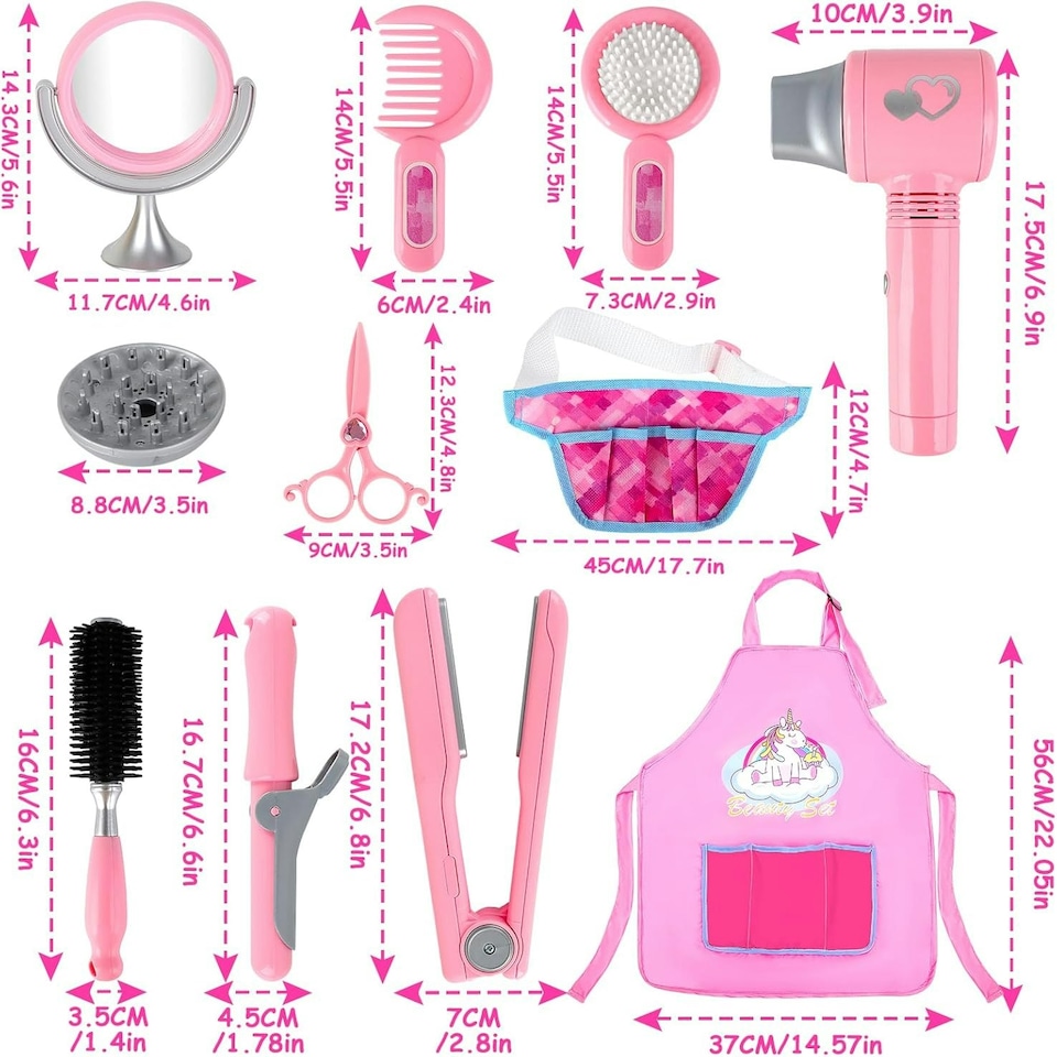 image 1 of Kids Hair Salon Play Set Pretend Hairdressing Makeup Kit with Lights Sounds Unicorn Apron Carry Bag