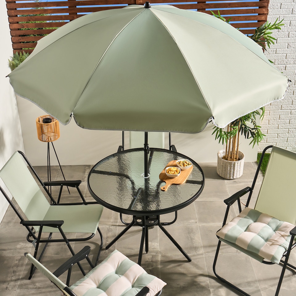 image 1 of OHS 6 Piece Patio Set Outdoor Table Chairs Parasol Garden Furniture