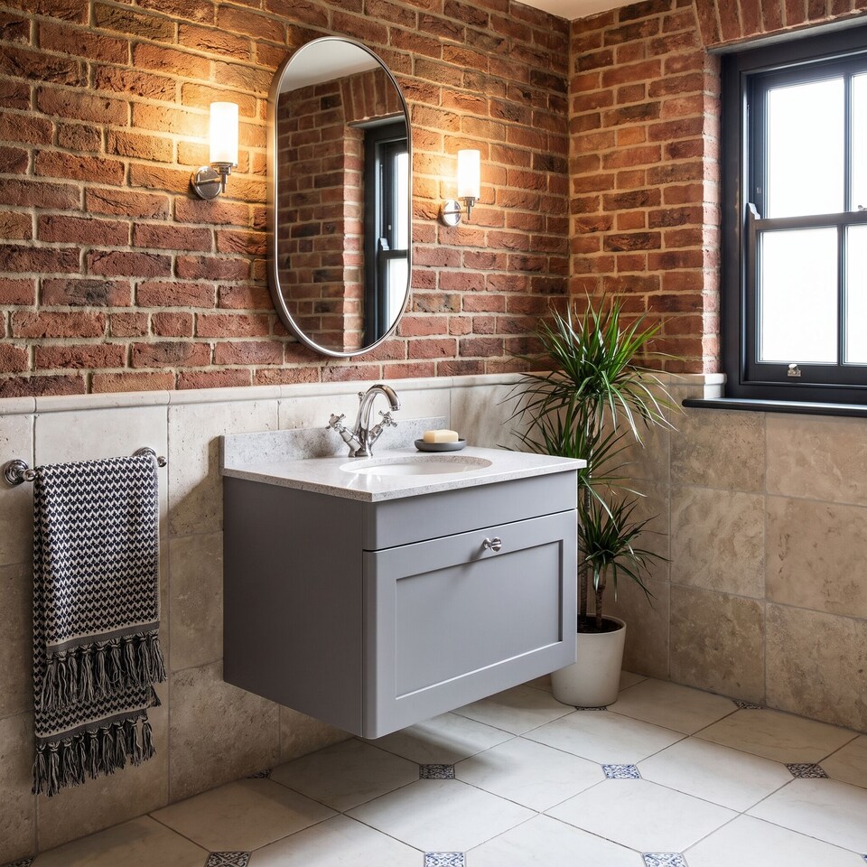 image 1 of Balterley Swynnerton Traditional 1 Drawer Wall Hung Vanity Unit with Marble Basin, Satin Grey, 600mm
