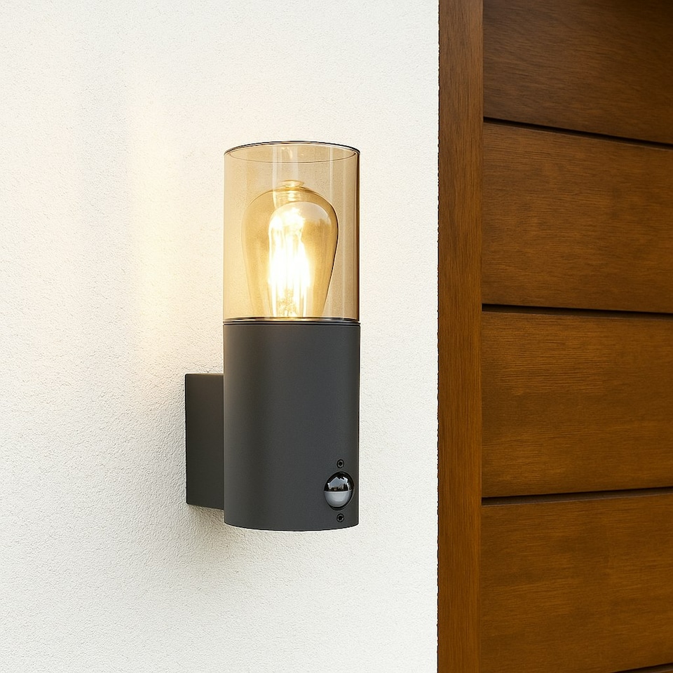 image 1 of CGC BLUEBELL Dark Grey Cylinder Wall Light with PIR Motion Sensor Grey