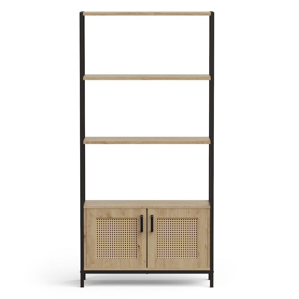 image 1 of Vonhaus Lena Rattan Effect Bookcase with 3 Open Shelves for Living Room | Brown