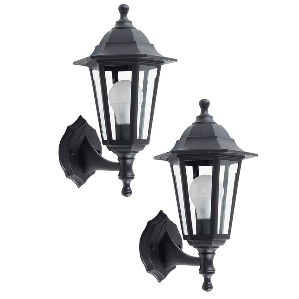 image 1 of ValueLights Mayfair Pair Black Outdoor Security IP44 Rated Wall Light Lanterns