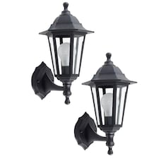ValueLights Mayfair Pair Black Outdoor Security IP44 Rated Wall Light Lanterns