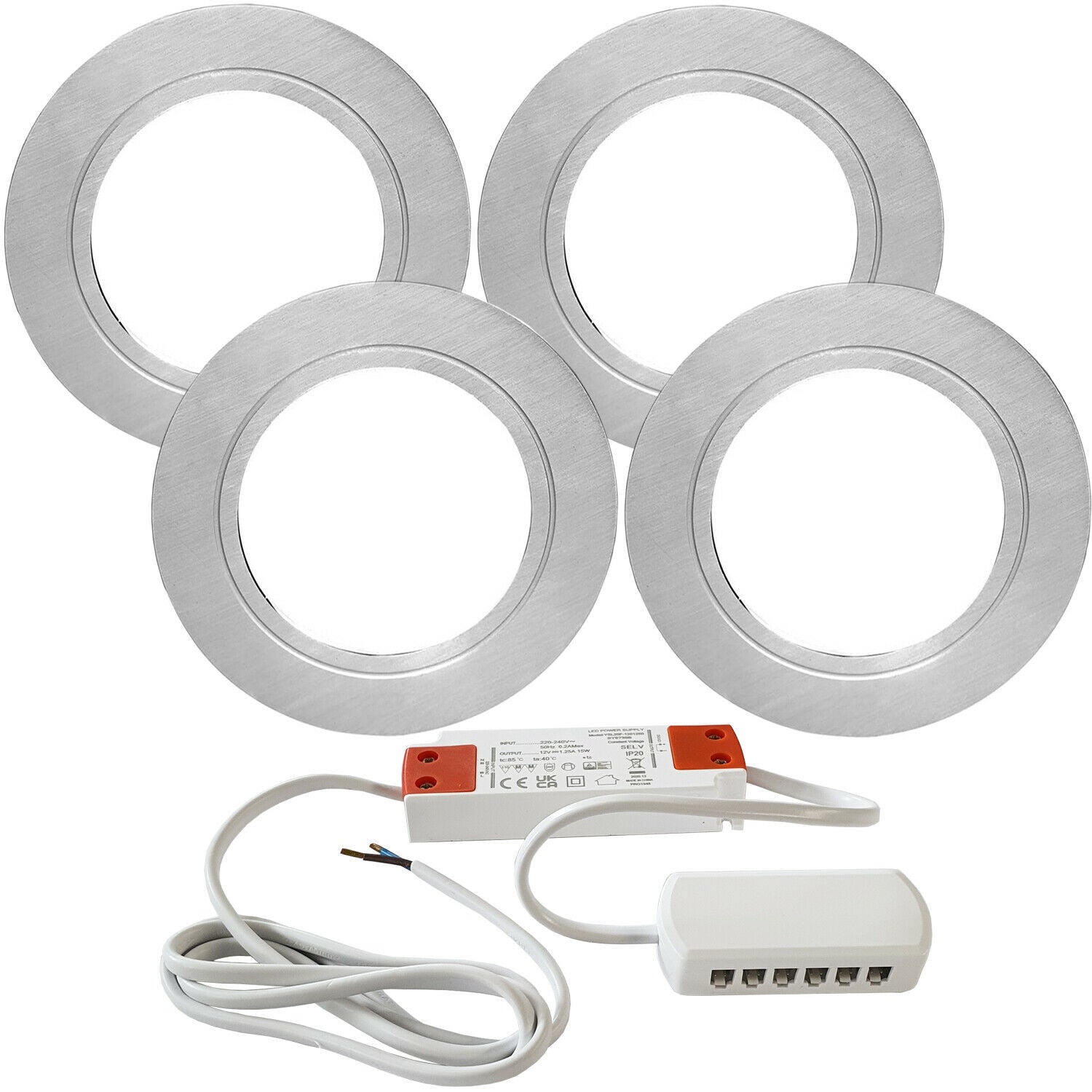 Loops 4x CHROME Round Flush Under Cabinet Kitchen Light & Driver Kit - Natural White LED