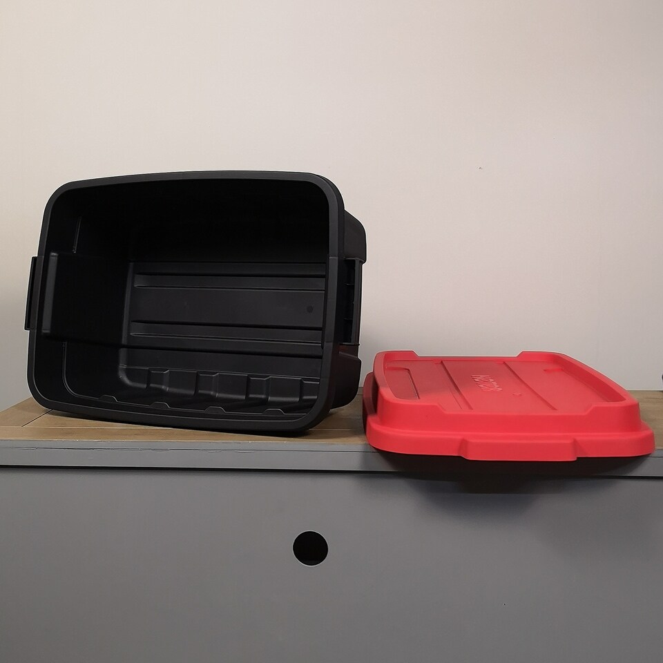 image 1 of 37L Black and Red Tuff Stackable Storage Box with Lid and Carry Handles | Multi | Black / Red