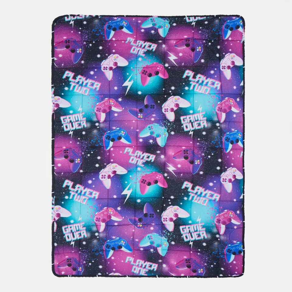 image 1 of OHS Kids Gaming Print Quilted Sensory Weighted Blanket 3kg, 100x150cm - Black