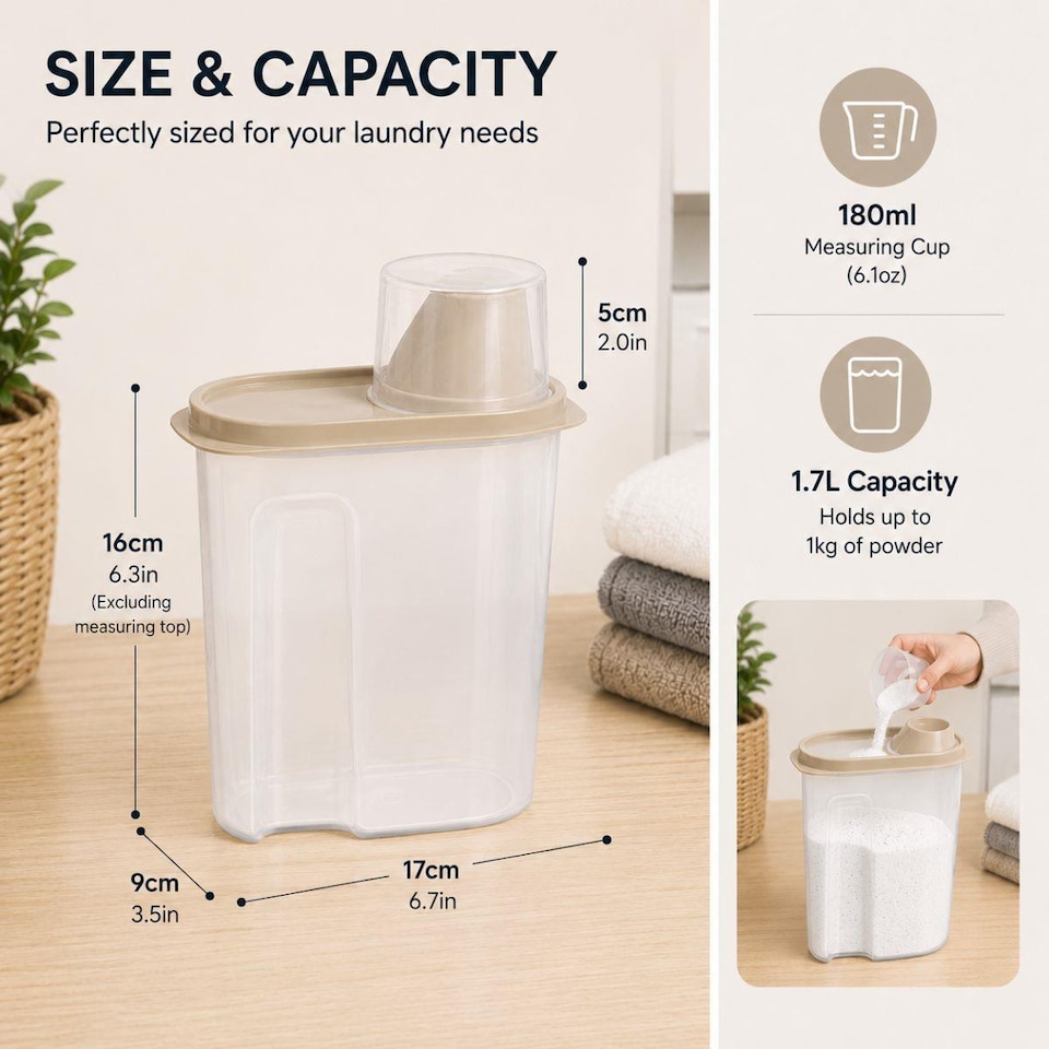image 1 of Pack of 2 1.7L Laundry Detergent Containers With Measuring Cups
