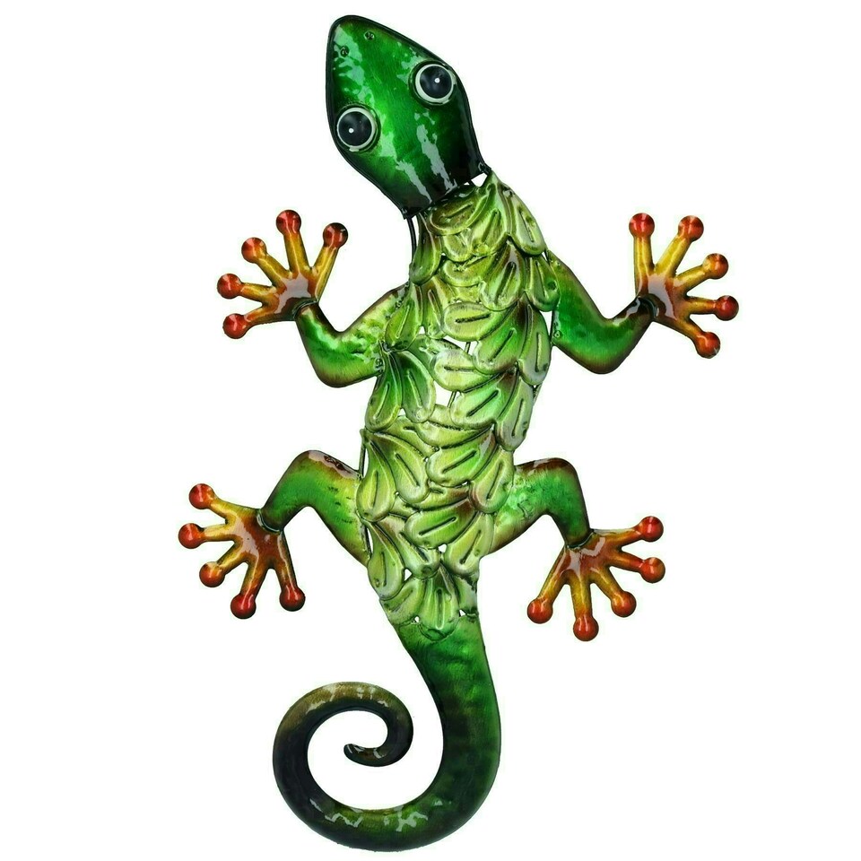 image 1 of Metallic Green Gecko Garden/Home Wall Art Ornament Gift With Hanging Hook
